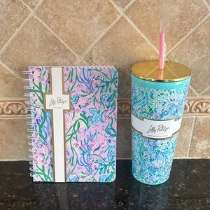 Lilly Pulitzer Pink and Blue Notebook and Tumbler